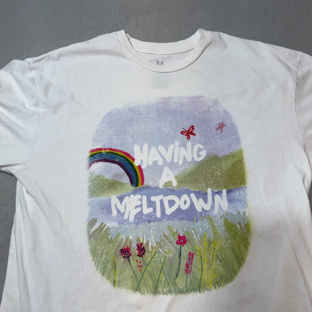 IML Having A Meltdown Graphic T-Shirt Mens XL‎ White Rainbow Landscape Tee